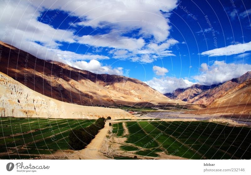 Landscape of fields and mountains Vacation & Travel Tourism Summer Mountain Nature Sky Clouds Meadow Hill Tall Wild Green Tibet China trekking highlands