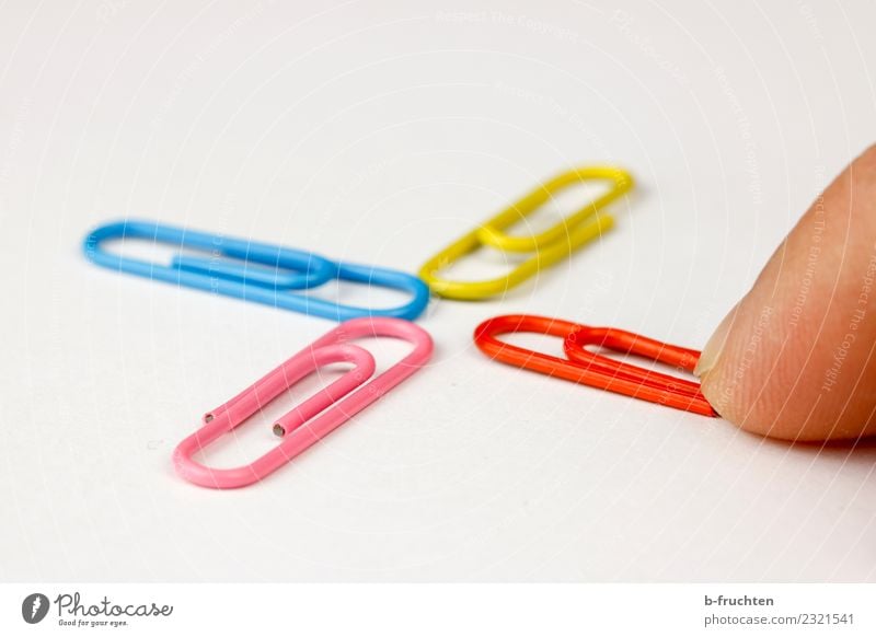 Cross with paper clips Office work Business Career Success Fingers Build Touch Simple Multicoloured Together Orderliness Communicate Center point Teamwork