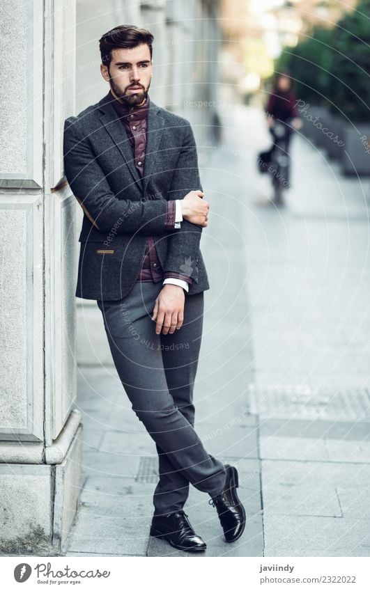 Bearded man wearing british elegant suit outdoors Lifestyle Elegant Style Beautiful Hair and hairstyles Human being Masculine Young man Youth (Young adults) Man