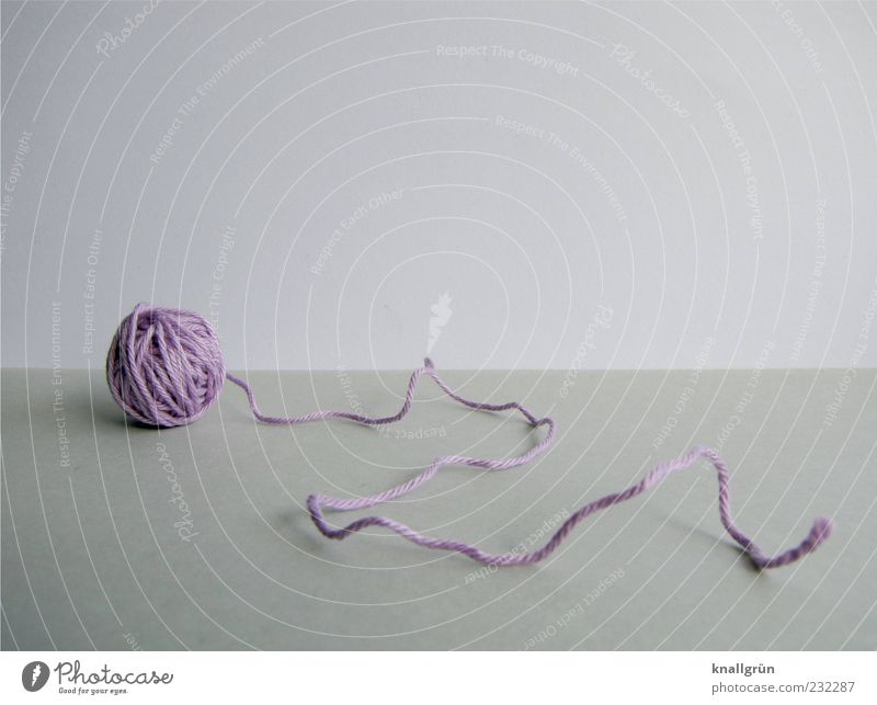 Ariadne Lie Round Gray Violet Cotton Ball of wool Wound up Lose the thread Knot Colour photo Subdued colour Studio shot Deserted Copy Space top