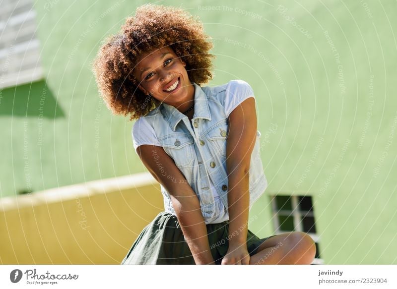 Young black woman, afro hairstyle, smiling. Lifestyle Style Happy Beautiful Hair and hairstyles Face Human being Woman Adults Youth (Young adults) 1