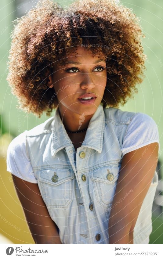 Young black woman, afro hairstyle, in the street Lifestyle Style Beautiful Hair and hairstyles Face Human being Feminine Young woman Youth (Young adults) Woman