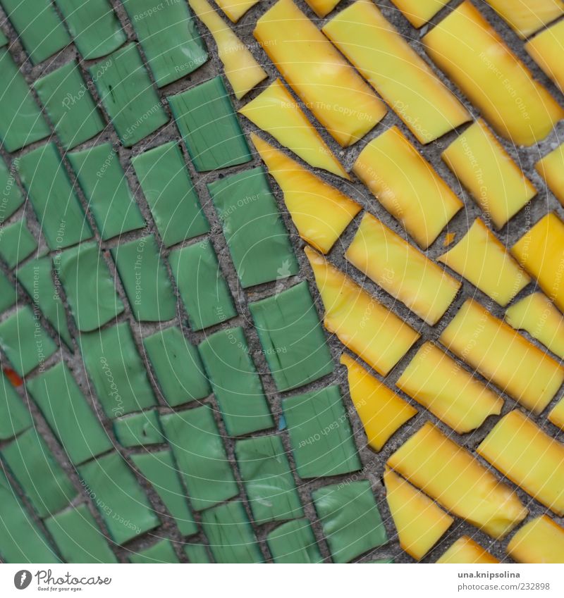mosaic Wall (barrier) Wall (building) Facade Mosaic Yellow Green Stone Decoration Multicoloured Seam Copy Space Colour photo Close-up Detail Pattern