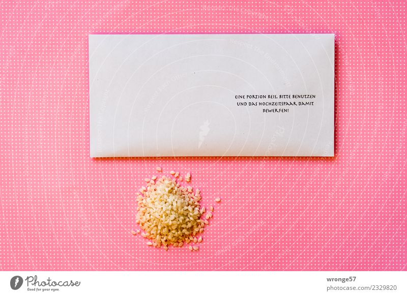 Envelope with rice grains Wedding Good luck charm Pink White Envelope (Mail) Demand Wedding ceremony Rice Colour photo Multicoloured Interior shot Close-up