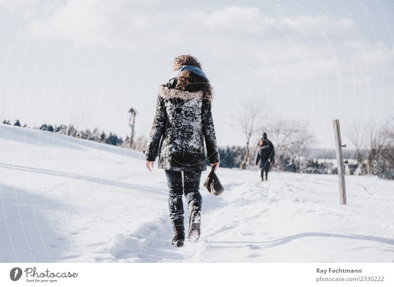 Young woman trudges through winter landscape Lifestyle Wellness Well-being Vacation & Travel Tourism Winter Snow Winter vacation Youth (Young adults) 1