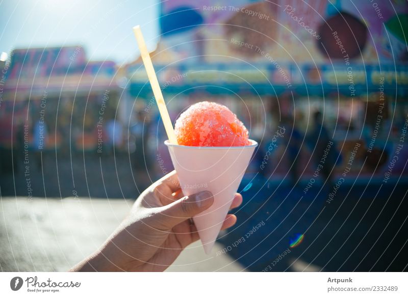 Snow cone in the summer snow cone Sweet Candy Fairs & Carnivals Summer Colour Multicoloured Food Food photograph Strawberry Conical Cone Ice Ice cream