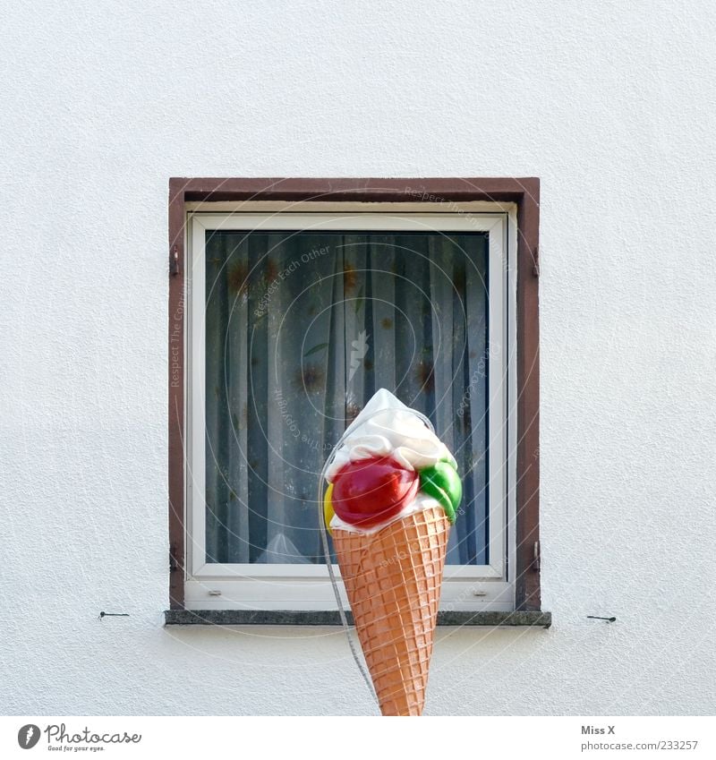 Open the window and lick ! Food Ice cream House (Residential Structure) Window Gigantic Delicious Plastic Advertising Ice-cream cone Cream Colour photo