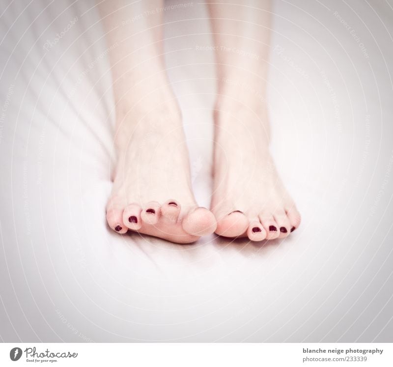 Woman with pink toenails taking off panties Stock Photo by
