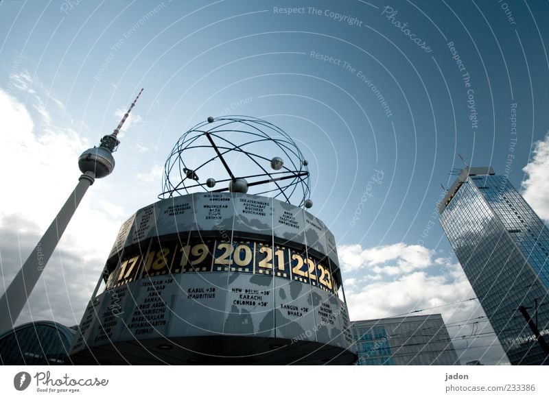 space-time relationship Time machine Clock Capital city High-rise Tower Tourist Attraction Landmark Blue Tourism Alexanderplatz Meeting point World time clock