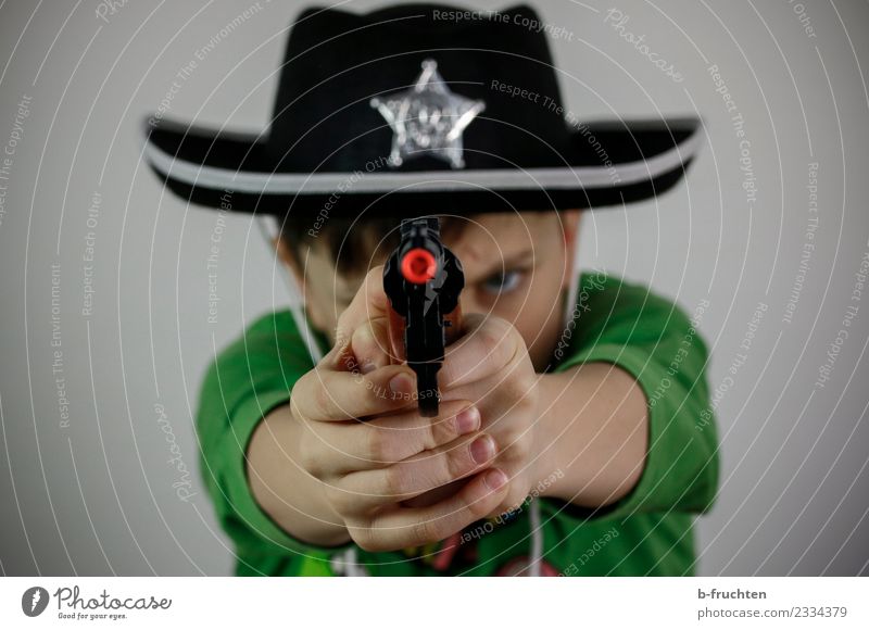Hands up! Carnival Schoolchild Boy (child) 3 - 8 years Child Infancy Hat To hold on Dark Aggression Force Costume Carnival costume Toy arms Shoot Cowboy hat