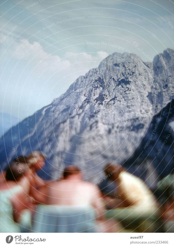 The lodgers Mountain Panorama (View) Human being Break Vacation & Travel Picnic Blur positive liquid Wall of rock Deep depth of field Together Group