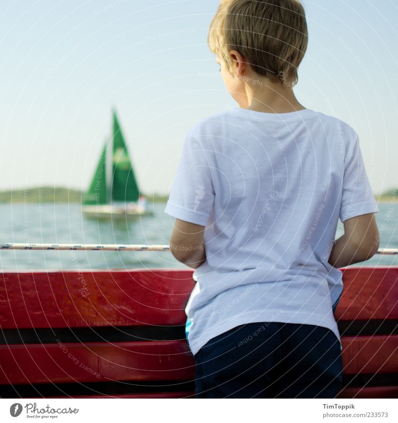 sail away 1 Human being 8 - 13 years Child Infancy Longing Wanderlust Dümmer See Boy (child) T-shirt Sailing Sailboat Sailing ship Lake Vacation & Travel