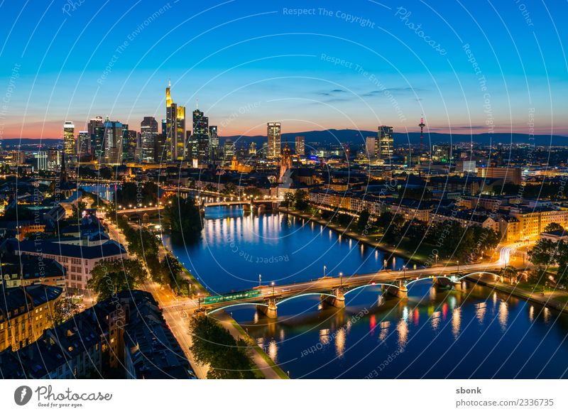 Frankturter summer evening Office Business Frankfurt Town Downtown Skyline High-rise Architecture Vacation & Travel Main City cityscape river buildings banking