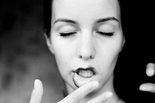 Duty lips Human being Woman Adults Youth (Young adults) Head Lips Fingers 1 18 - 30 years Beautiful Black White Black & white photo Exterior shot Close-up