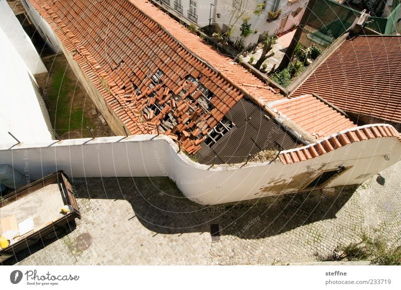 roof damage Sun Summer Beautiful weather Lisbon Portugal Capital city Old town House (Residential Structure) Ruin Wall (barrier) Wall (building) Roof Broken