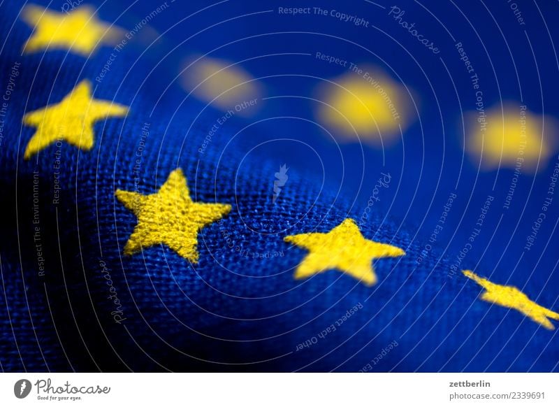 European flag European parliament Flag Cloth Landmark Star (Symbol) Alliance Wrinkles Bulge Waves Yellow Blue Copy Space Deserted