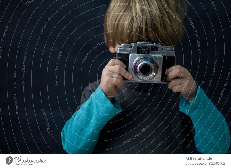 Kid wants to take a picture Child Boy (child) Infancy Leisure and hobbies Take a photo Photography Camera portrait blurriness Day Creativity Idea Black Blue