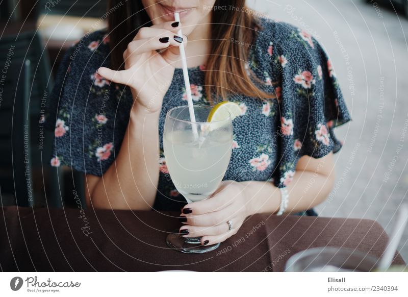 Woman sipping lemonade in summer Beverage Drinking Cold drink Lemonade Lifestyle Luxury Elegant Leisure and hobbies Human being Young woman Youth (Young adults)
