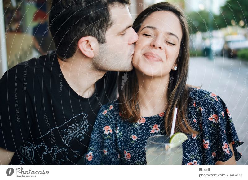 Cute young couple kissing Food Drinking water Lemonade Lifestyle Wellness Well-being Vacation & Travel Tourism Feasts & Celebrations Human being 2 Emotions Joy