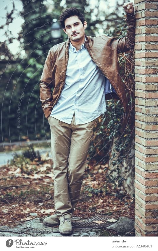 Attractive man, model of fashion, outdoors. Lifestyle Style Hair and hairstyles Face Human being Masculine Young man Youth (Young adults) Man Adults 1