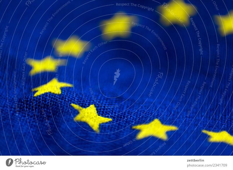 Europe European flag European parliament Flag Cloth Landmark Alliance Star (Symbol) Coalition Wrinkles Bulge Waves Yellow Blue Copy Space Deserted