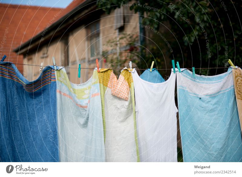 washing day Living or residing House (Residential Structure) Smiling Fresh Sustainability Towel Clothesline Wash Country life Dry Clothes peg Relaxation