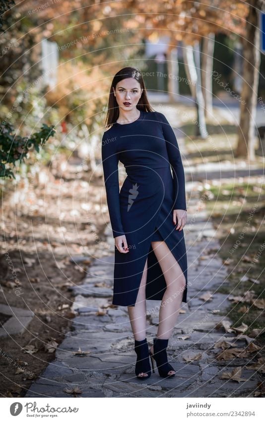 Beautiful young woman, model of fashion, wearing black dress Lifestyle Style Happy Hair and hairstyles Human being Feminine Young woman Youth (Young adults)