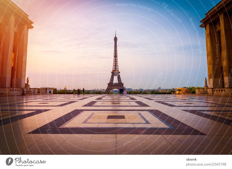 Paris in the morning France Town Capital city Skyline Manmade structures Tourist Attraction Landmark Monument Eiffel Tower Vacation & Travel City French