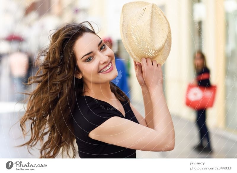 Happy young woman with sun hat outdoors Lifestyle Style Beautiful Hair and hairstyles Summer Human being Feminine Woman Adults Youth (Young adults) 1