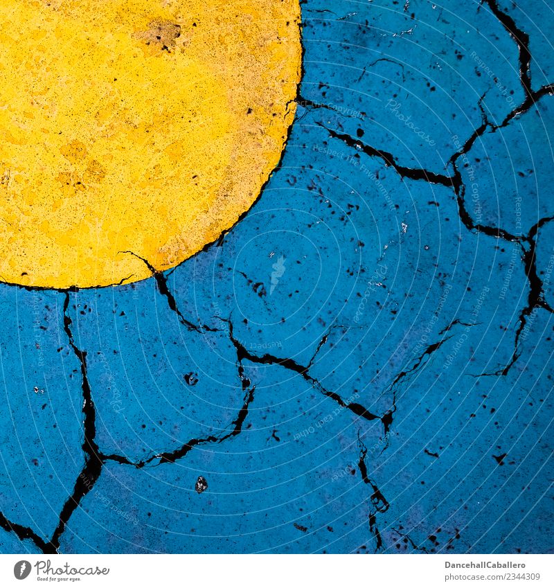 yellow and blue surface on broken asphalt Art Sky Sun Illustration Summer Climate Climate change Graphic Design Abstract Circle Geometry Structures and shapes