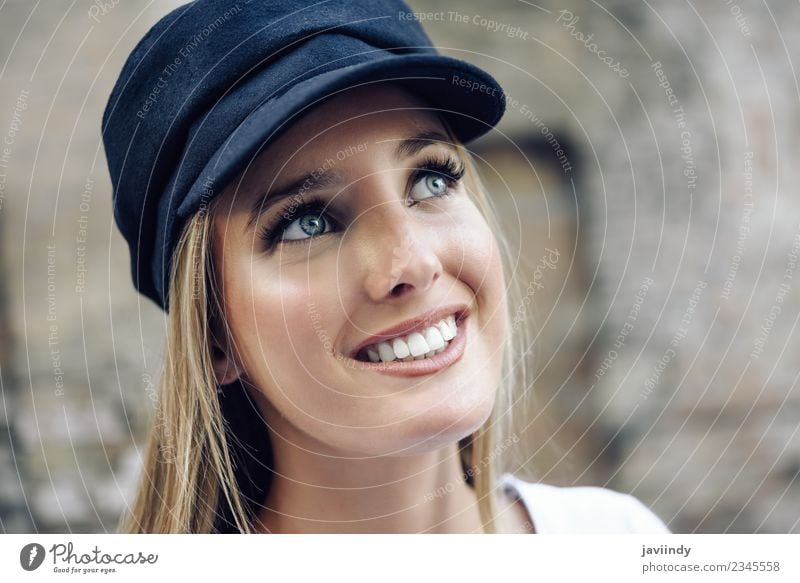 Girl with blue eyes wearing cap. Lifestyle Style Beautiful Hair and hairstyles Summer Human being Feminine Young woman Youth (Young adults) Woman Adults 1