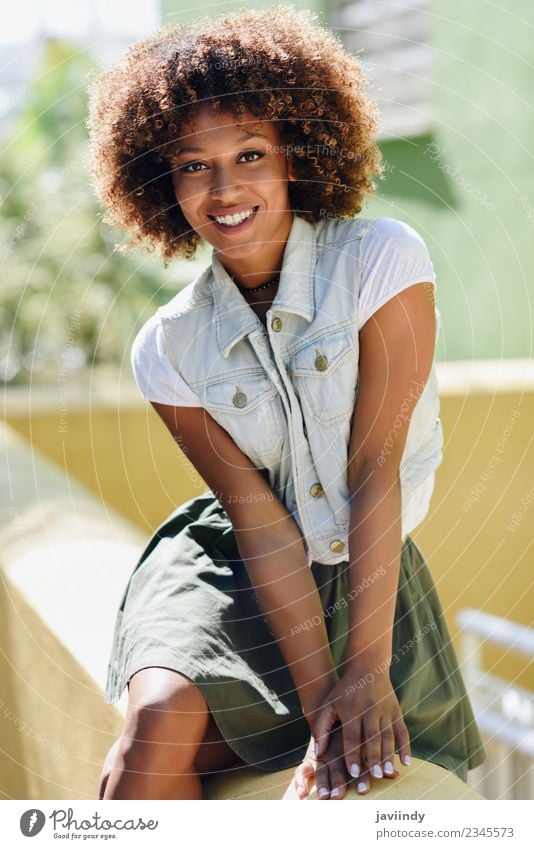 Young black woman, afro hairstyle, smiling. Lifestyle Style Happy Beautiful Hair and hairstyles Face Human being Feminine Young woman Youth (Young adults) Woman
