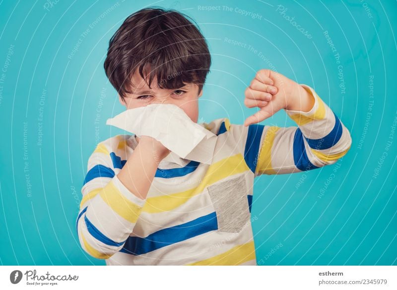 child blowing the nose has a cold Lifestyle Healthy Health care Medical treatment Allergy Human being Masculine Child Toddler Boy (child) Infancy 1 8 - 13 years