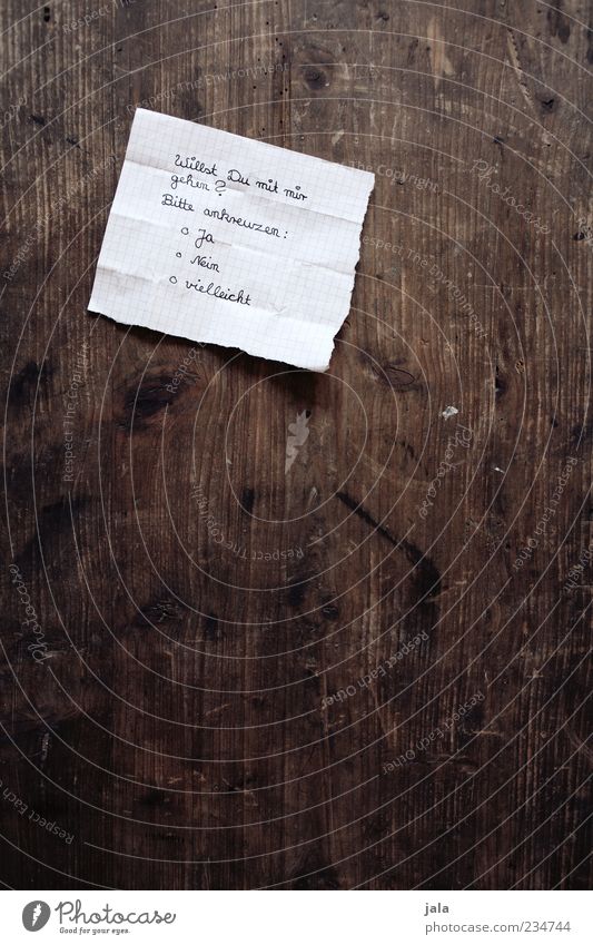 So what? Wooden table Paper Piece of paper Handwriting Handwritten Love letter Ask Communicate Emotions Sympathy Romance Desire Colour photo Interior shot