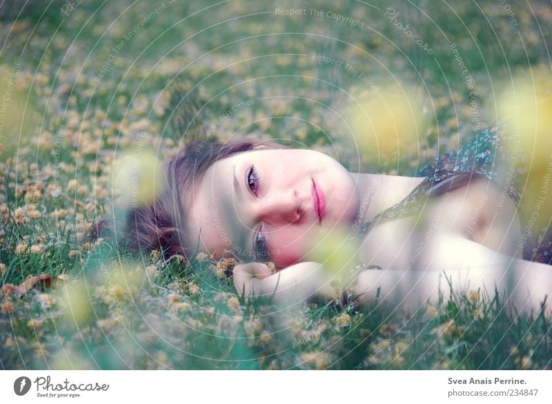 dreamy. Lifestyle Elegant Style Feminine Young woman Youth (Young adults) 1 Human being 18 - 30 years Adults Grass Lie Happy Near Natural Beautiful Soft