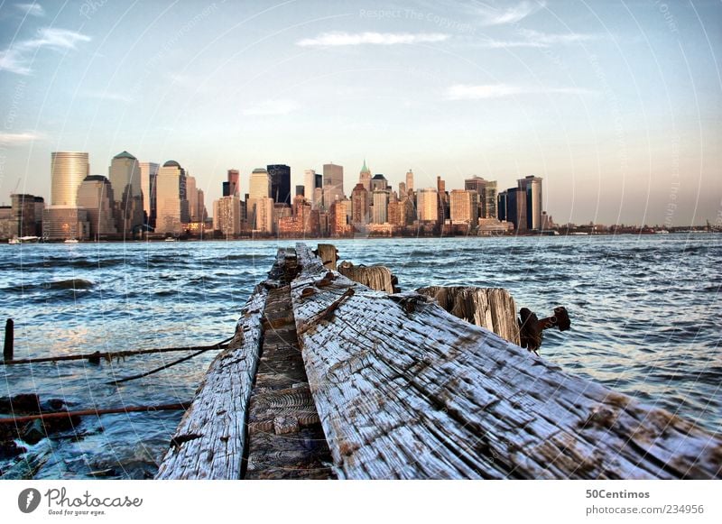 Skyline of New York City Downtown Lifestyle Vacation & Travel Tourism Trip Sightseeing City trip Summer Water Horizon Beautiful weather River bank USA Port City