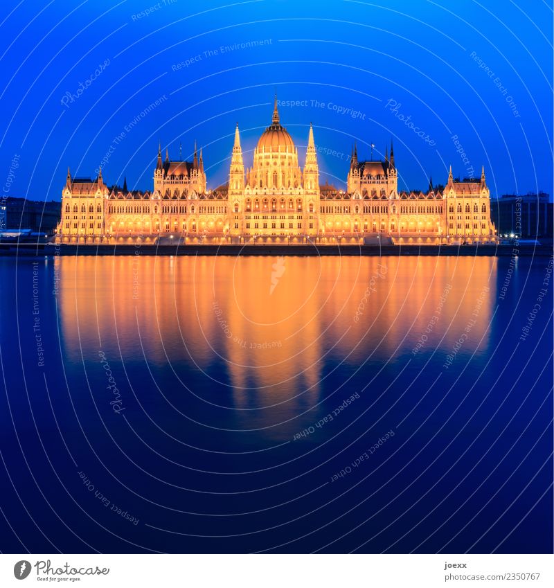 Parliament building on the Danube in Budapest, Hungary River bank Capital city Architecture Facade Tourist Attraction Old Large Historic pretty Blue Yellow Gold