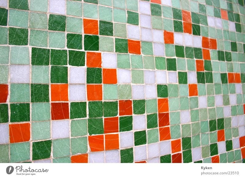 Colourful house wall Mosaic Multicoloured Green White Jewellery Architecture Tile Orange Close-up Perspective Decoration