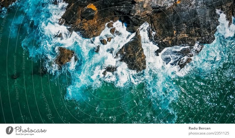 Aerial Drone View Of Dramatic Ocean Waves Environment Nature Landscape Earth Water Summer Beautiful weather Storm Thunder and lightning Warmth Hill Rock Coast