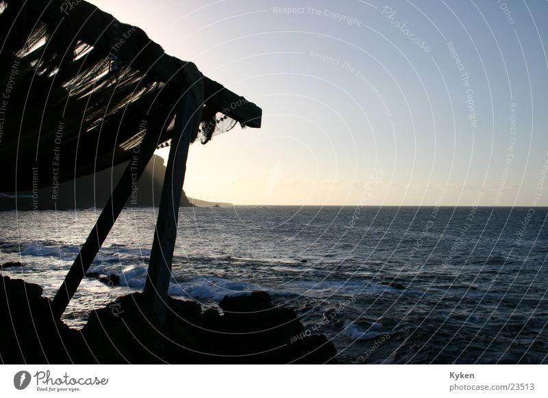 Beautiful view Ocean Twilight Fishing net Wood Prop Canopy Romance Europe Water Joist Sky