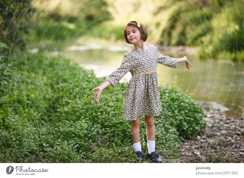 Little beautiful girl in nature stream Lifestyle Joy Happy Beautiful Playing Summer Child Human being Feminine Baby Girl Woman Adults Infancy 1 3 - 8 years