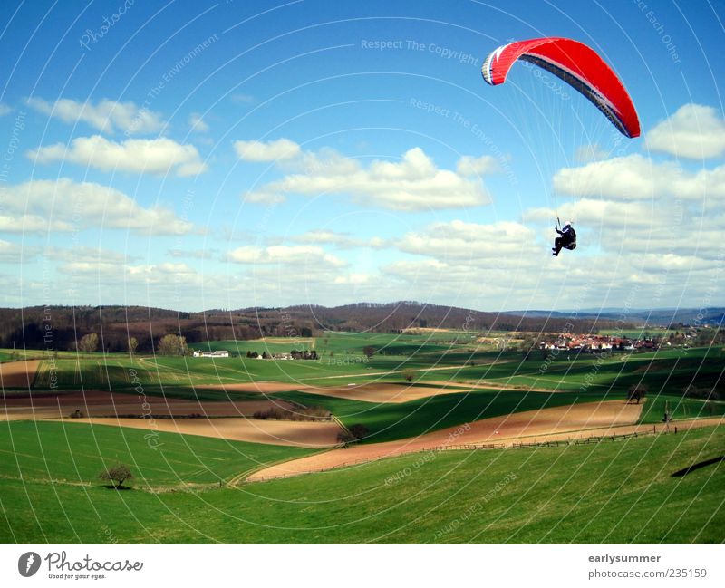 paraglider Leisure and hobbies Paragliding Adventure Freedom Sportsperson Skydiving Flying Parachute 1 Human being Landscape Clouds Beautiful weather Wind