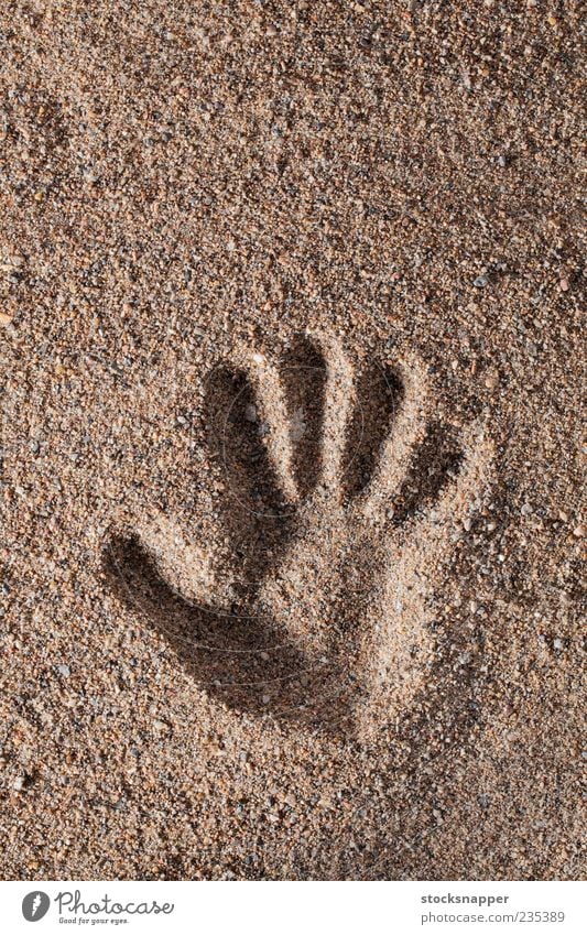Handprint hand print Sand Raw Fingers Mark handprint Natural touch shape Deserted Consistency textured