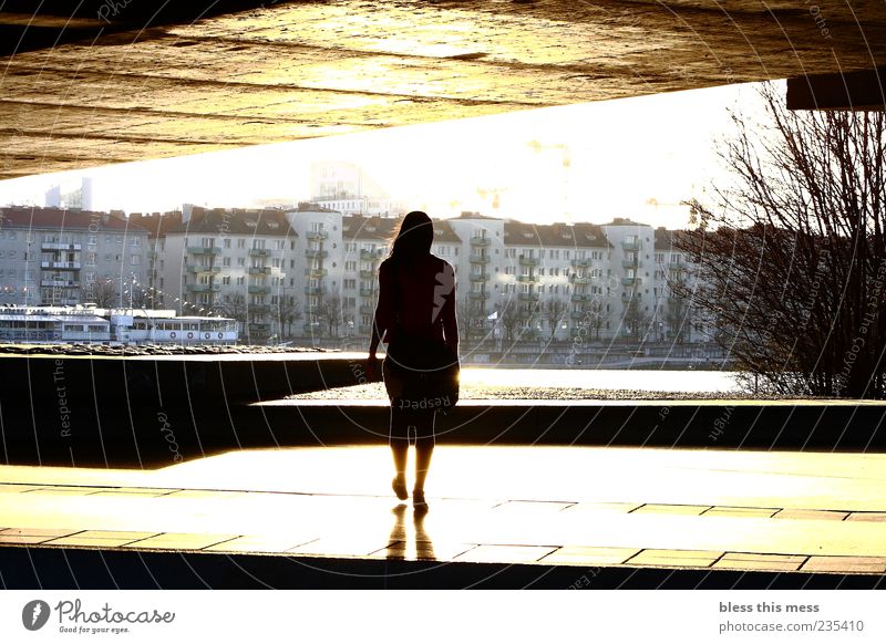walking into the light Human being Feminine Young woman Youth (Young adults) 1 18 - 30 years Adults Capital city Outskirts Bridge Tunnel Moody Warm-heartedness