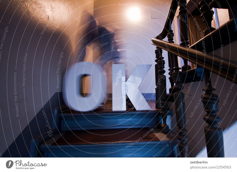 OK (2) Handrail Banister House (Residential Structure) Man Human being Stairs Copy Space Staircase (Hallway) Mask Costume Apartment Building Letters (alphabet)