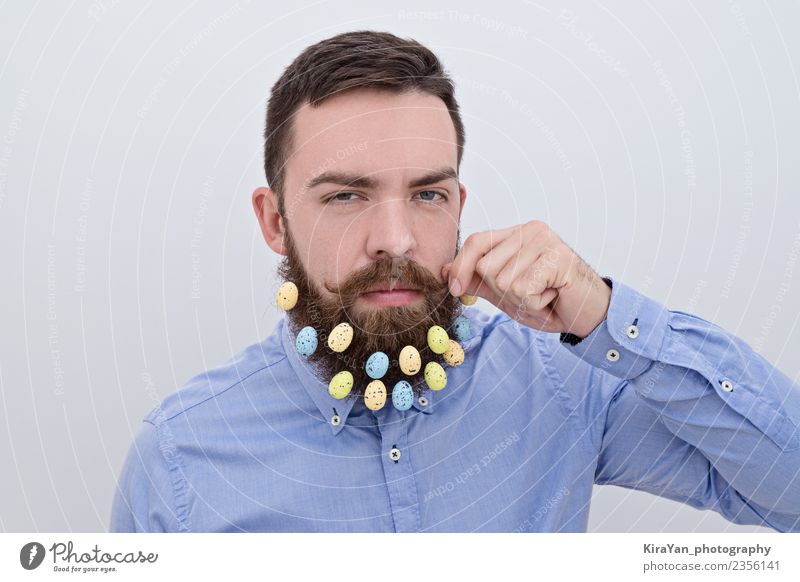 Handsome bearded man with easter decoration Lifestyle Style Happy Face Decoration Feasts & Celebrations Easter Office Human being Man Adults Fashion Shirt