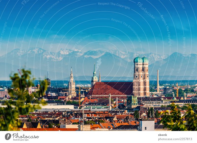 Munich Summer with Frauenkirche and Alpine Panorama Town Skyline Vacation & Travel Germany alps view urban panorama cityscape City architecture Bavaria