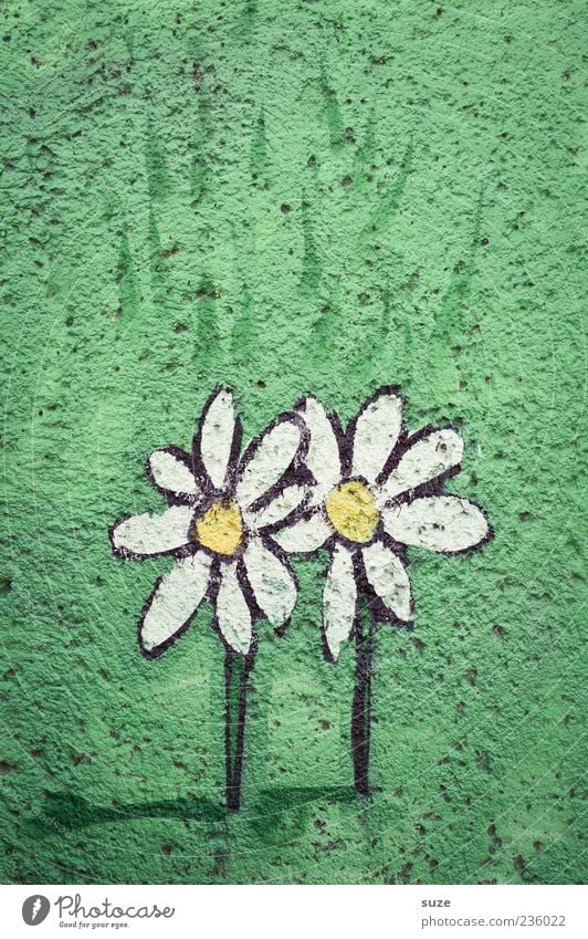 the same two Flower Graffiti Simple Friendliness Beautiful Small Green Friendship Love Drawing In pairs Wall (building) Plaster Meadow Mural painting Street art