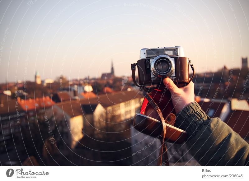 Click. Leisure and hobbies Far-off places City trip Camera Arm Art Photography Sky Münster Old town House (Residential Structure) Roof To hold on Looking Free