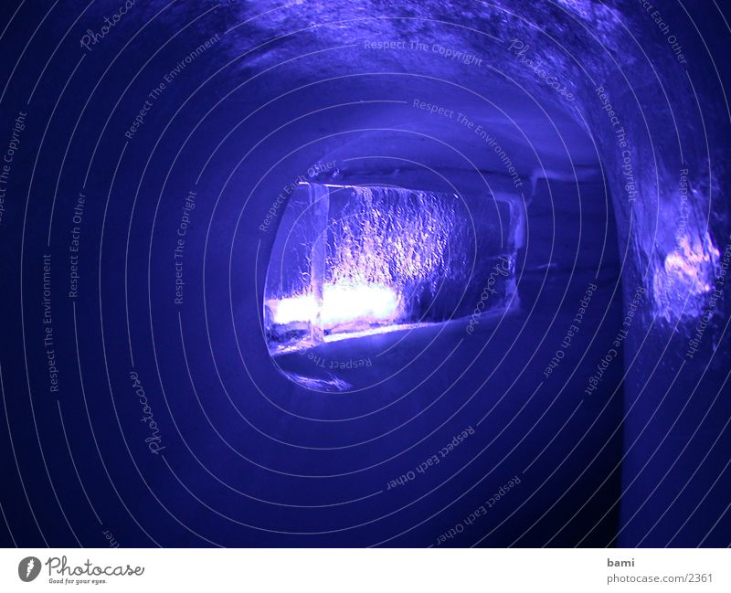 ice channel Toboggan run Photographic technology Blue Ice Tunnel Violet Artificial light Cave Frozen Dark Back-light Cold Illumination